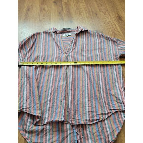Madewell Women's V-Neck Multicolor Stipe Button-Back Courier Pullover Blouse Siz - Picture 7 of 10
